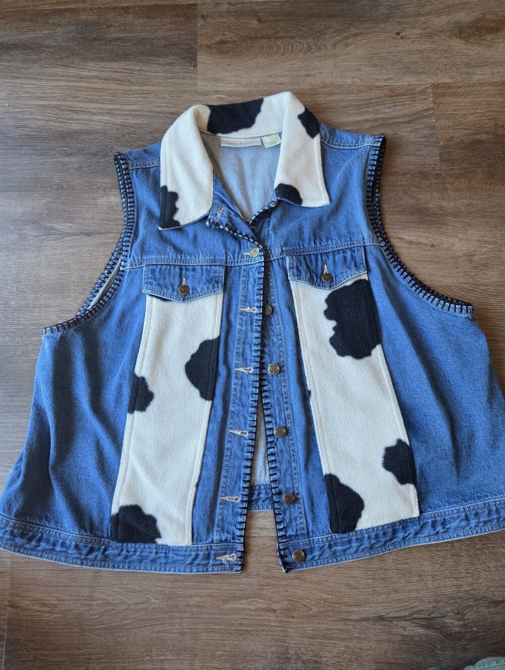 Vintage Susan Bristol Cow Print Denim Jean Vest Size 3XL Western Jessie Costume